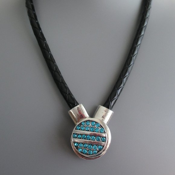 Silver Choker Necklace w/ Interchangeable Pendants Black Braided Leather Cord - Picture 2 of 8